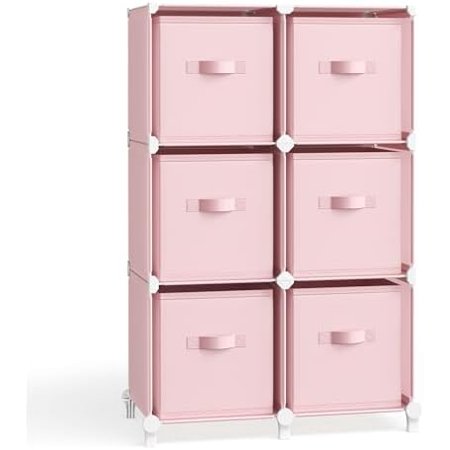 Cube Storage Organizer with Storage Boxes Set of 6-Cube Organizer 6 Collapsible Non-Woven Fabric Bins Customizable Space-Saving Bedroom Jelly Pink ULPC062R01