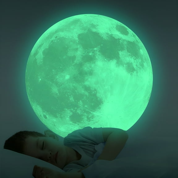 LAMIRO 20cm 3D Large Moon Fluorescent Wall Sticker Removable Glow In The Dark Sticker Cool Apartment Stuff