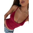 thumbnail image 1 of Women'S Deep V-Neck Ruched Crop Tank Top Slim Fit Spaghetti Straps Crop Top Wine Red M, 1 of 9