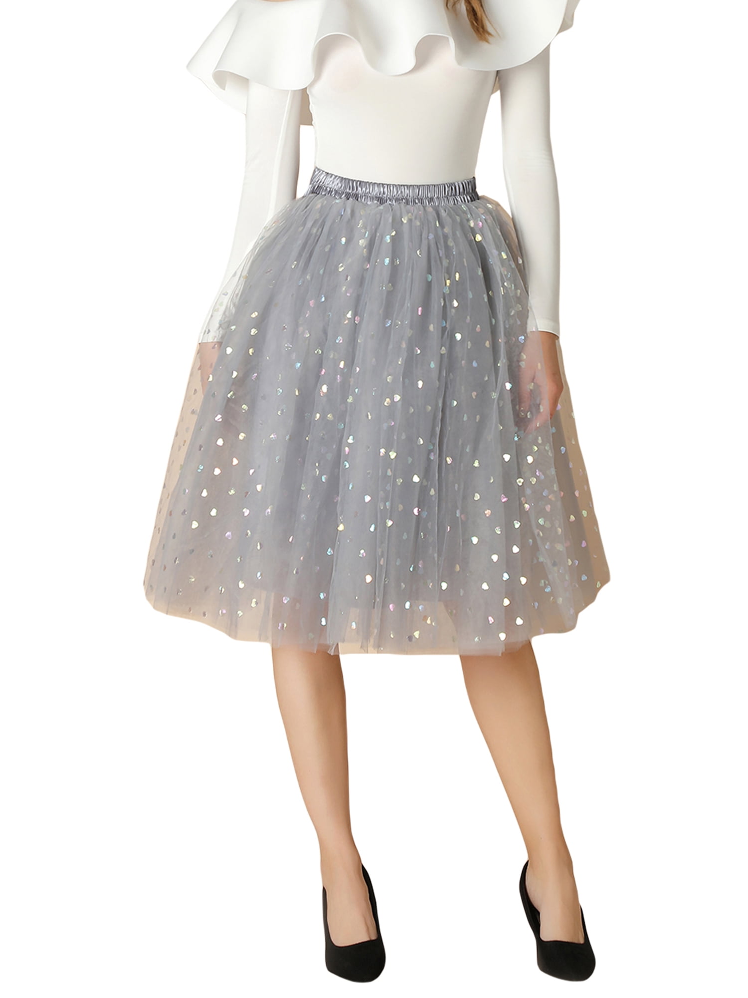 KOMOO Women Sparkle Sequin Tulle Skirt Mesh Multilayer Tutu Tulle Skirt  A-Line Fairy Tulle Midi Skirt - Walmart.com