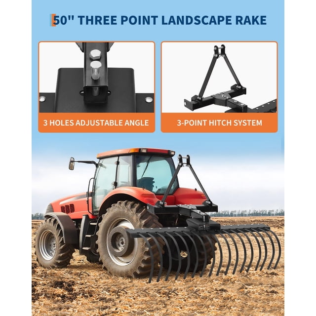 Kojooin 3 Point Landscape Rack for Category 0 and Cat 1 Tractors, Heavy Duty Steel Rack with Spring Tines