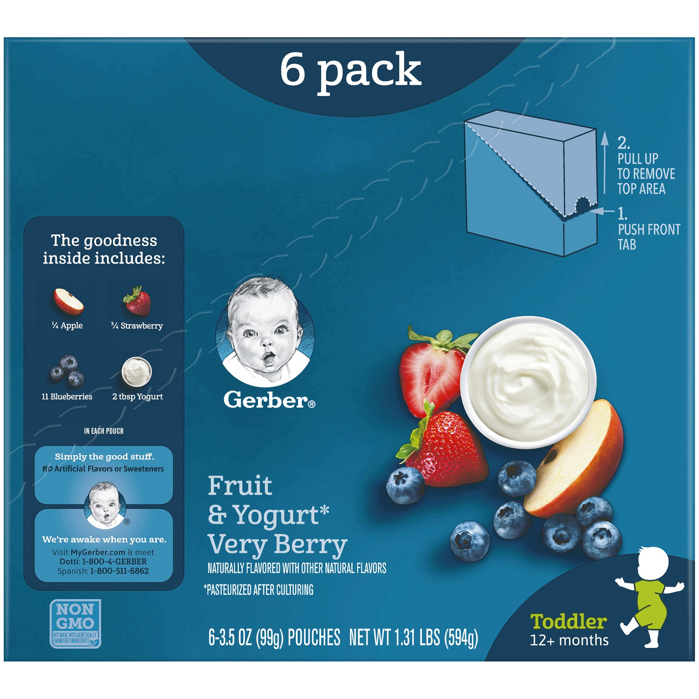 Gerber Very Berry Fruit & Yogurt Toddler Food, 3.5 oz Pouches, 12 Count