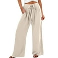 thumbnail image 3 of Women's Flowy Linen Wide Leg Pants Tie Knot High Waisted with Pockets, 3 of 7