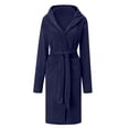 thumbnail image 6 of Arlun Women's Coral Hooded Sleepwear Robes Long Thick Nightgown with Pockets Comfy Soft over the Knee Length Bathrobes Fashion Solid Color Simple Stylish Loungewear Navy One Size, 6 of 6