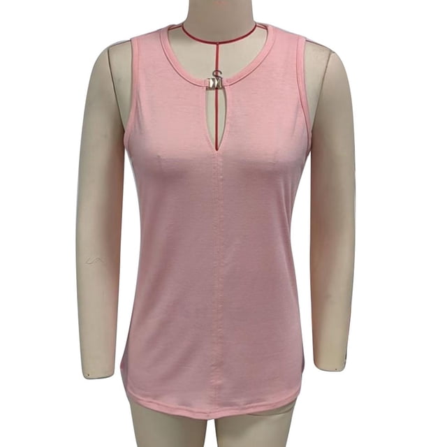 Camisa Sin Mangas para Mujer, Camiseta Sin Mangas Con Cuello Redondo en la parte Delantera, Informal, Holgada, De Color Sólido, Para Fiestas y Compras