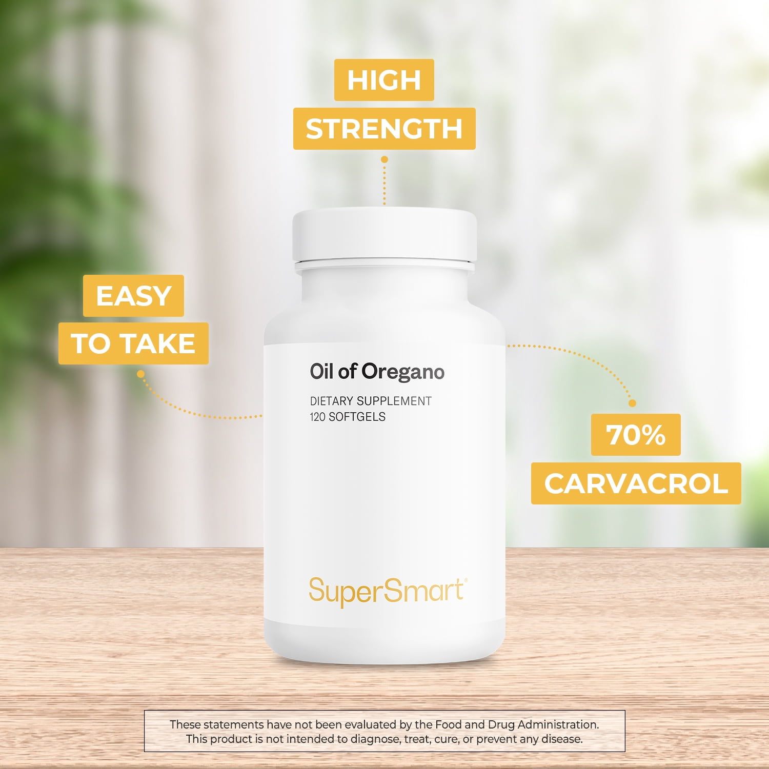 SuperSmart Oil Of Oregano (High Strength) - Concentrated Plant Based 70% Carvacrol - with Sunflower Oil | Non-GMO & Gluten Free - 120 Softgels