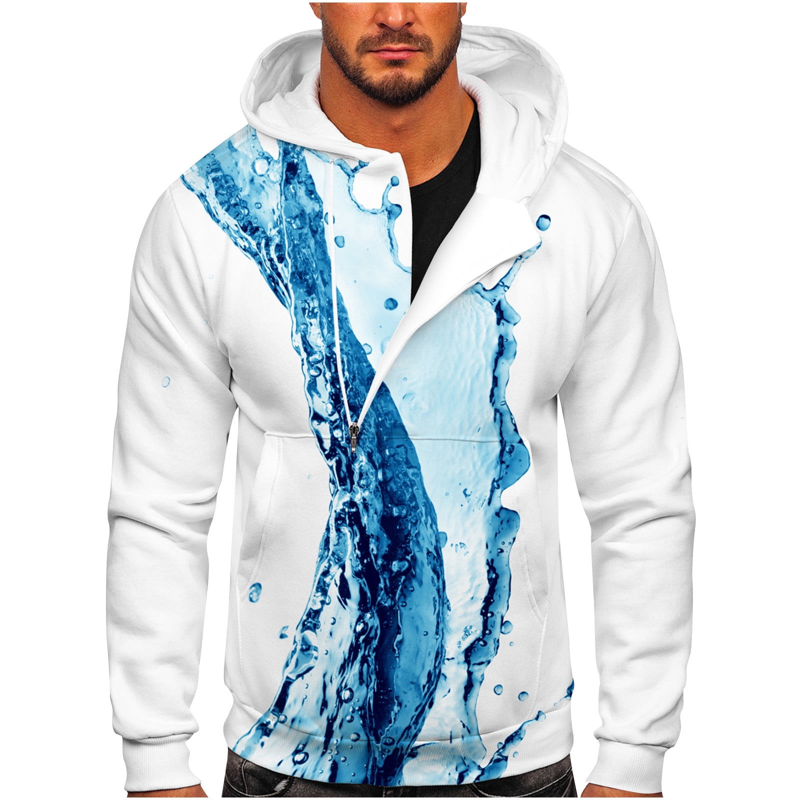 ZCFZJW Mens Tie Dye Print Hoodie Tops Casual Long Sleeve Half Zip Up  Graphic Pullover Lightweight Trendy Workout Sweatshirts with Pockets Light  Blue L