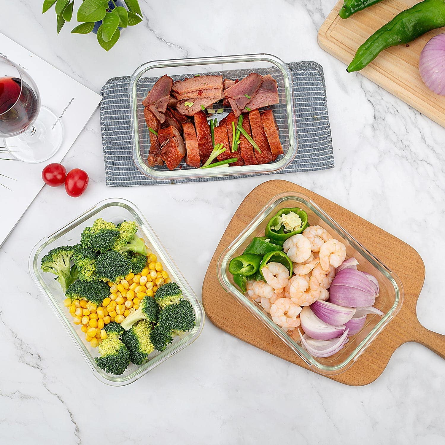 DFA 10 Pack Glass Food Storage Containers with Lids Leakproof, Airtight Glass Meal Prep Containers For Lunch, On The Go, Leftover, Dishwasher Safe