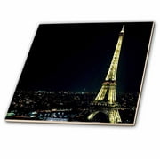 3dRose Eiffel Tower Lit At Night - Ceramic Tile, 4-inch