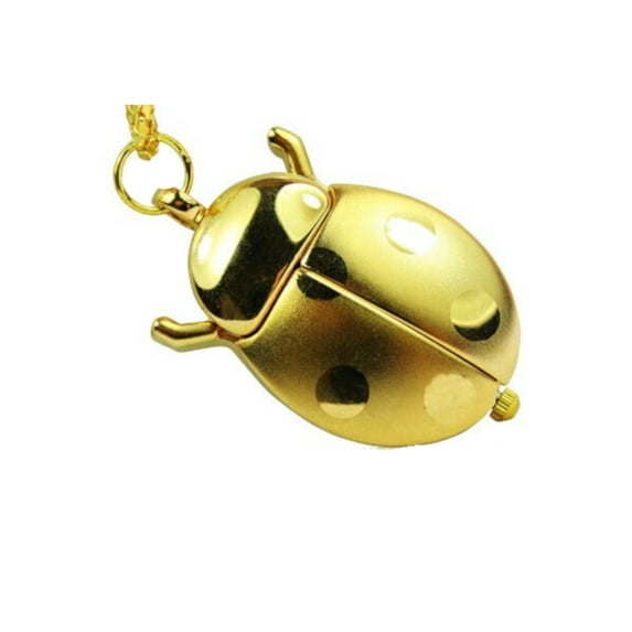 Gold Tone Ladybug Beetle ANTI-TARNISH Pocket Watch Necklace Pendant Watch-LB-G-5