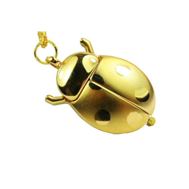 Gold Tone Ladybug Beetle ANTI-TARNISH Pocket Watch Necklace  display picture 2