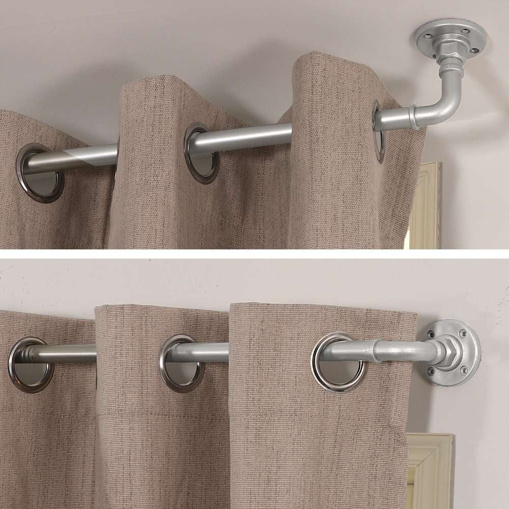 Turquoize Adjustable Spliced Industrial Pipe Single Curtain Rods for Bedroom Diameter 0.75,16.2-90.6",Nickel