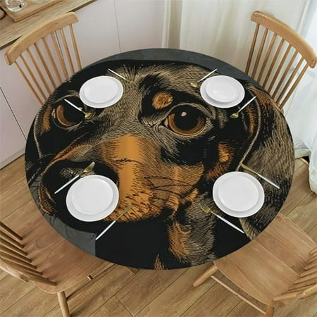 

Patifu Dachshund Round Table Cover Stain Resistant Washable Indoor Outdoor Tablecloth Kitchen Dining Wedding Parties 100% Polyester with Elastic Edge Table Cloth 54 -58