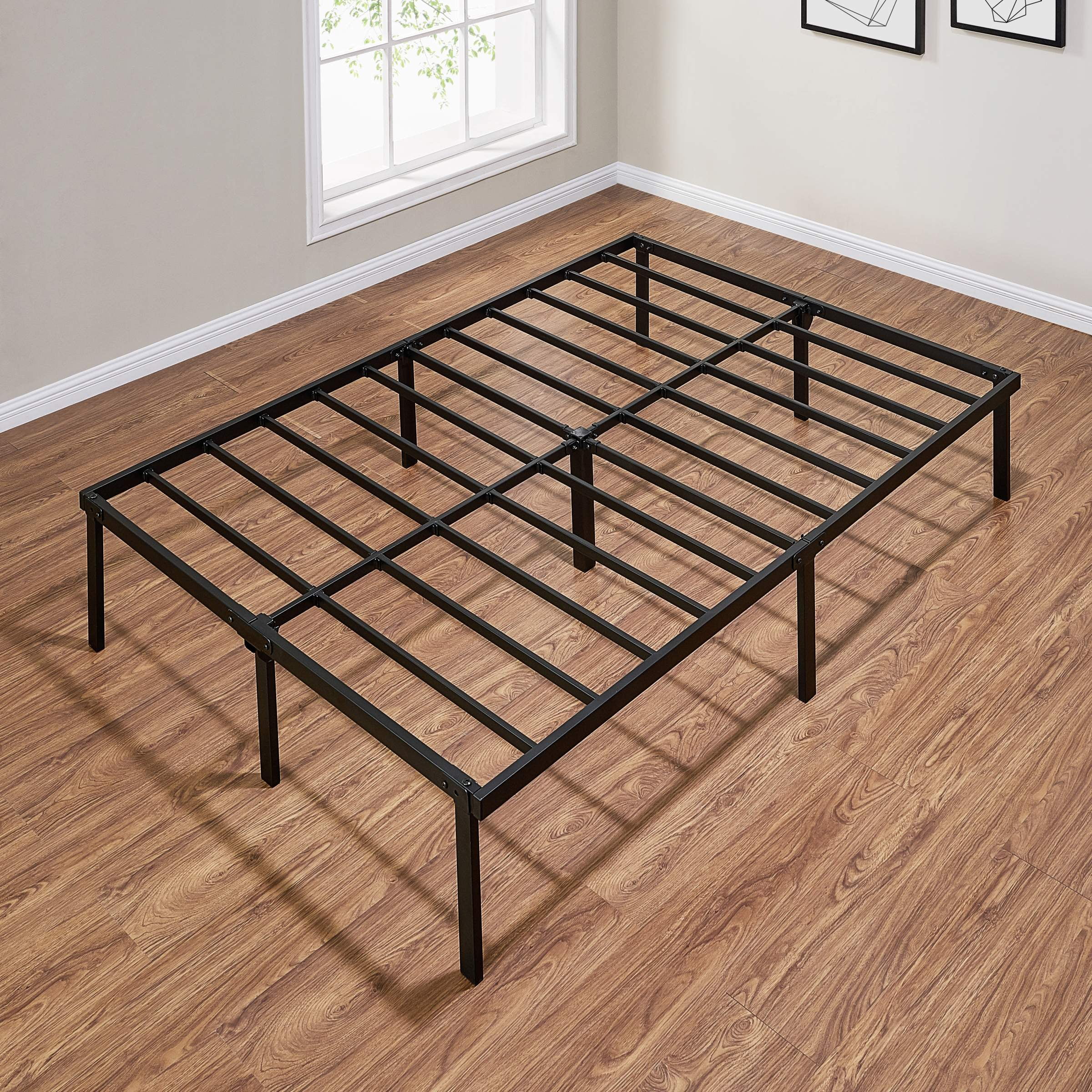 Mainstays Heavy Duty Steel Slat Full Platform Bed Frame Black Walmart Com