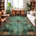 Area Rug 3x5ft, Retro Shabby Wood Grain Teal Brown Washable Rugs for ...