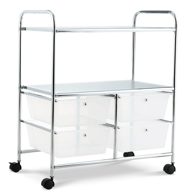 Costway 4Drawer Rolling Storage Cart shelf Scrapbook Paper Office School Organizer Clear