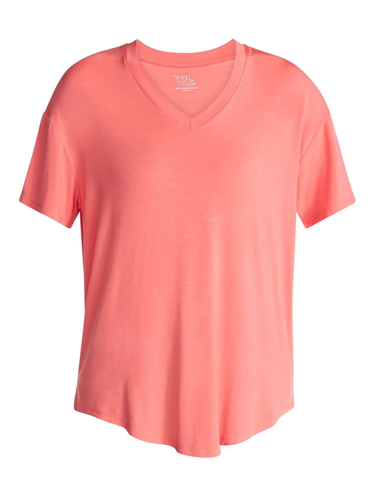 Time and Tru Women's V-Neck Tunic Tee with Short Sleeves, Sizes XS-XXXL