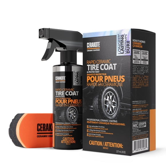 CERAKOTE® Trousse de Revêtement Céramique Rapide Pour Pneus , lustre durable pour pneus avec tampon applicateur en mousse, 8 oz liq.