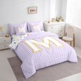 thumbnail image 3 of Feelyou Cartoon Initial Letter Bedding Comforter Set 7 Pieces, Kawaii Monogrammed M Full Bedding Set, Dreamy Purple Stripes Reversible Fitted Sheet Flat Sheet, Super Cozy Room Decor, 3 of 8