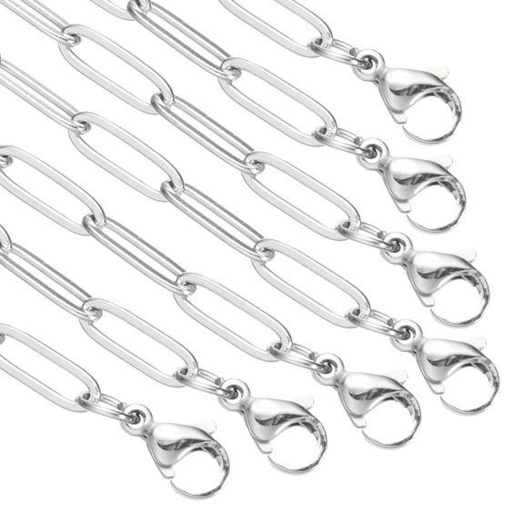 Uxcell 4mm Clip Chain Necklace, 10Pcs 20Inch Thin Flat Stainless Steel Jewelry Charm Chains Necklace with Lobster Clasps for Men Women DIY Jewelry Making Gift, Silver Tone
