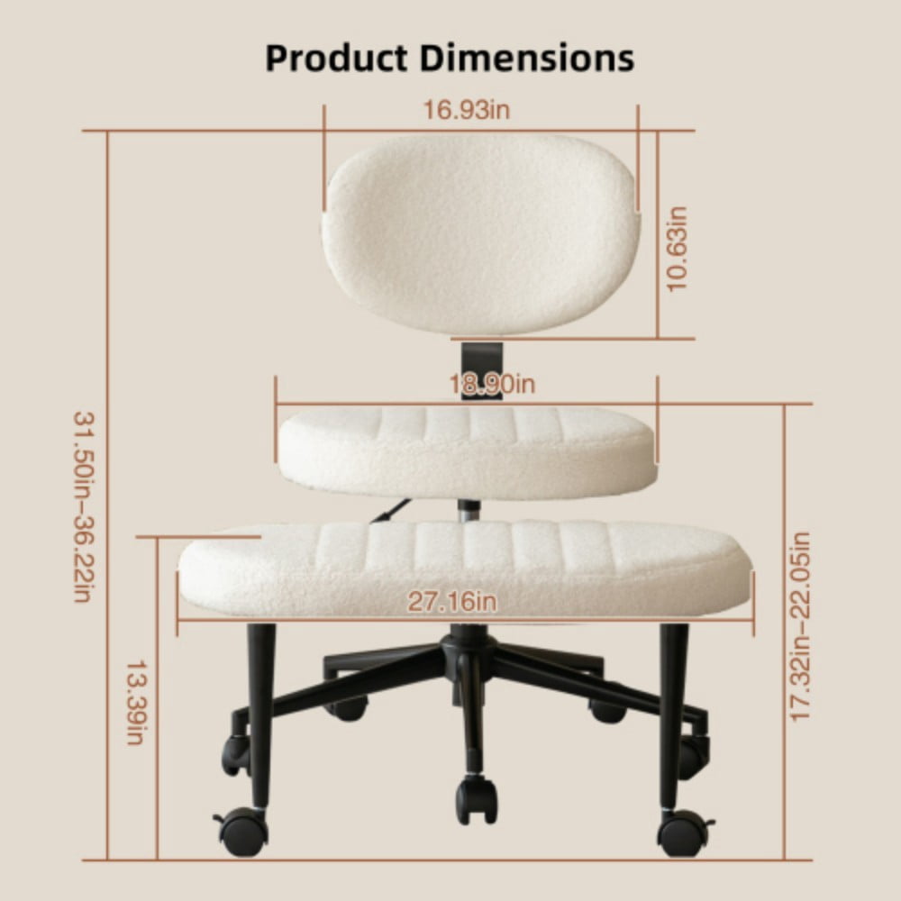 Ergonomic Cross Legged Office Chair, Multi-Position Swivel Meditation Chair with Back Support, Rolling Base, Adjustable Height for Home Office & Study, White
