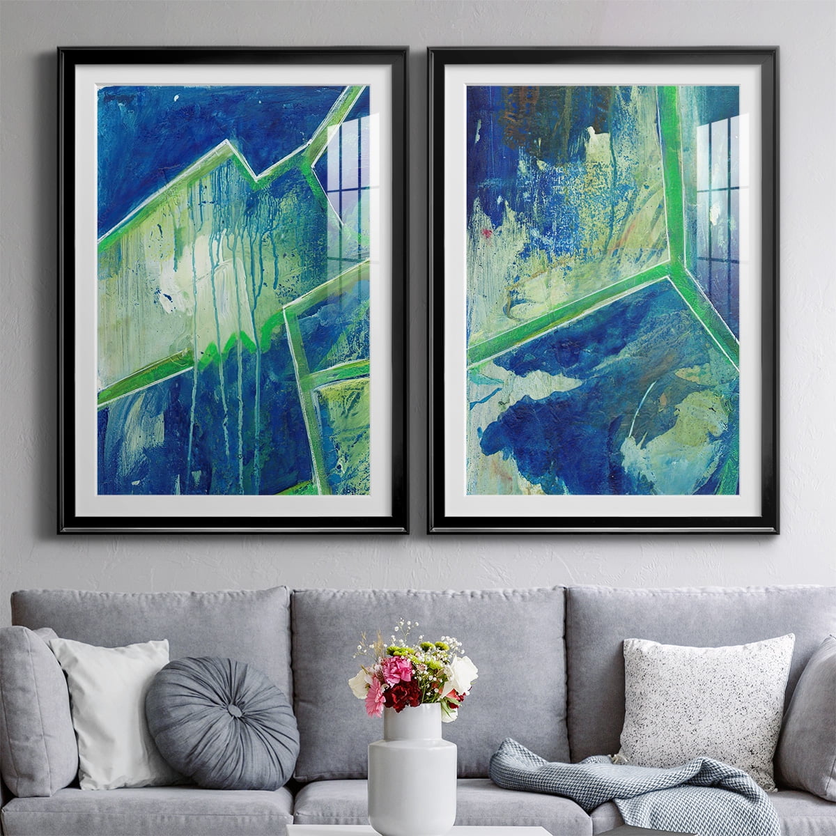 Wexford Home Geometric in Cool V Premium Framed Print, 22.5" x 30.5" - Ready to Hang, Black (Set of 2)