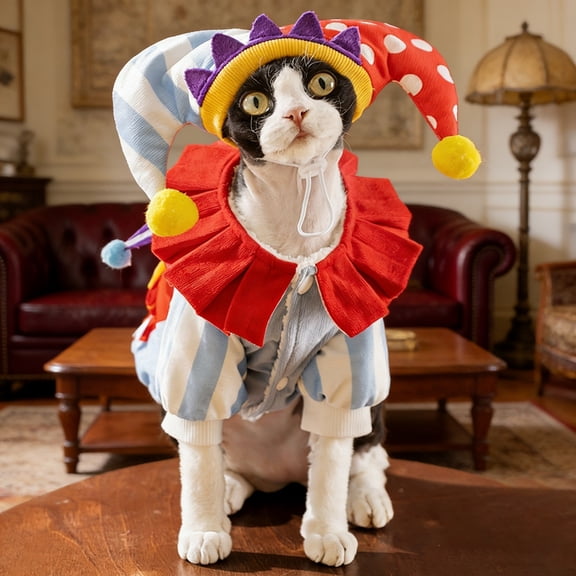 Pet Clown Costume Funny Clown Style Adjustable Clothes With Hat Apparel Accessories For Small And Medium Dogs Cats(Red-Xs)