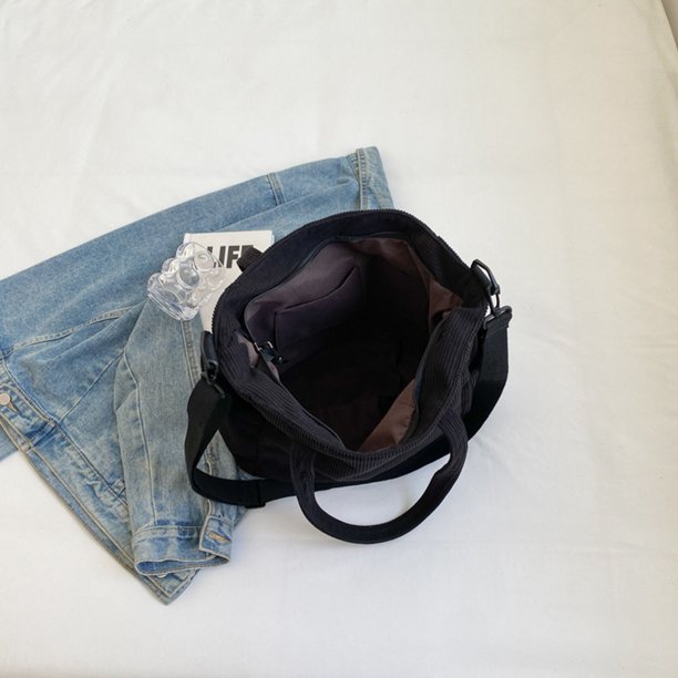 Bolso de mano de pana para mujer Bolso bandolera con bandolera Bolso hobo Otoño Invierno Bolso para citas (Negro)