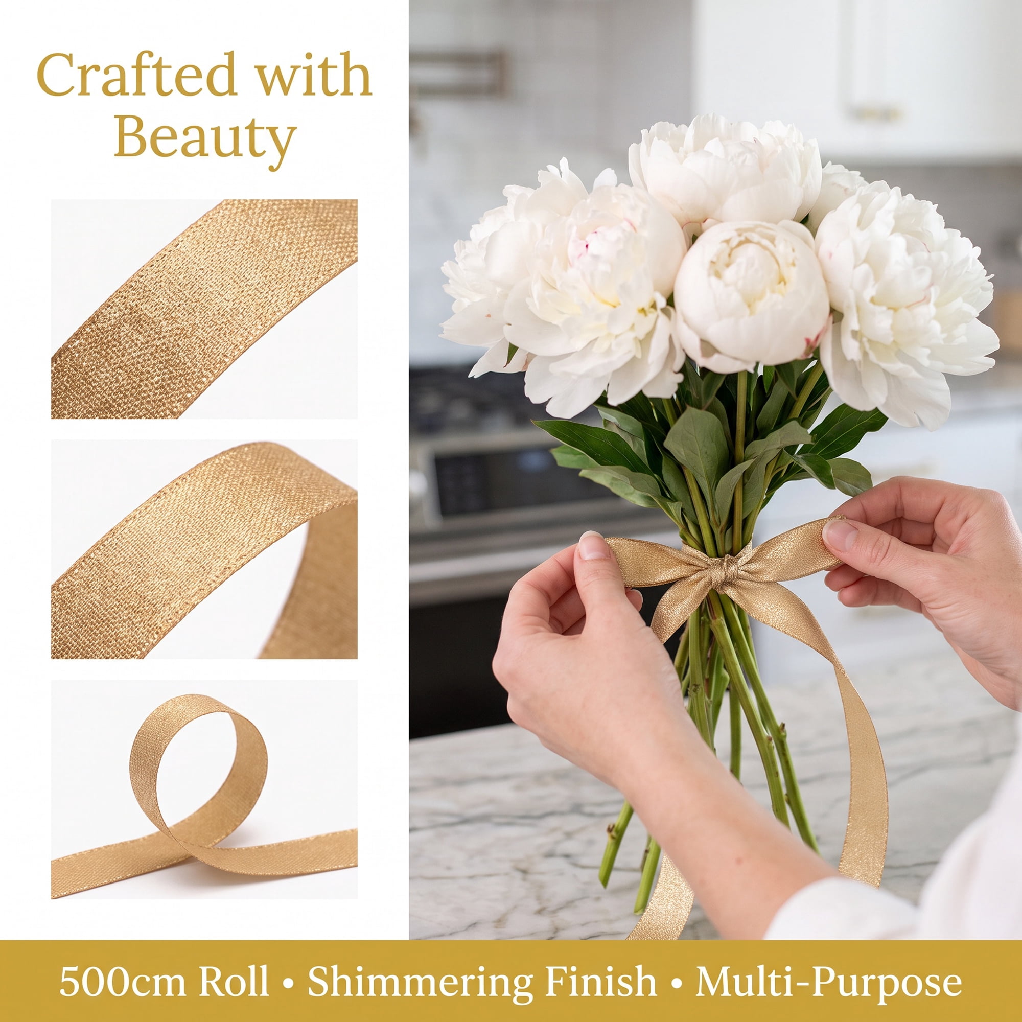 Unique Bargains Structural Woven Edge Trim Decorative Ribbon for Gift Wrapping Gold