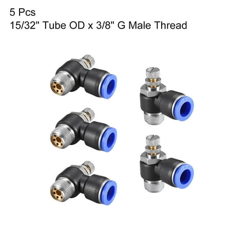 5-Pack Push-to-Connect Air Flow Control Valves, 6mm OD X M5 Male Thread, Elbow Speed Controller For Pneumatic Systems