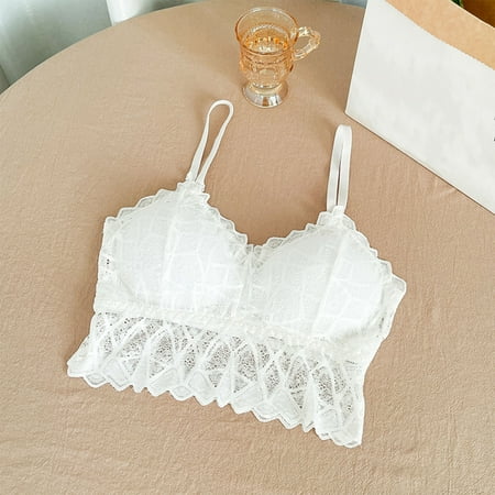SDNall Lace Bras for Women Bralettes for Women V Neck Spaghetti Strap Bra Lace Bustier Tops Cami Crop Top Going Out Lingerie Outfits Bras for Women