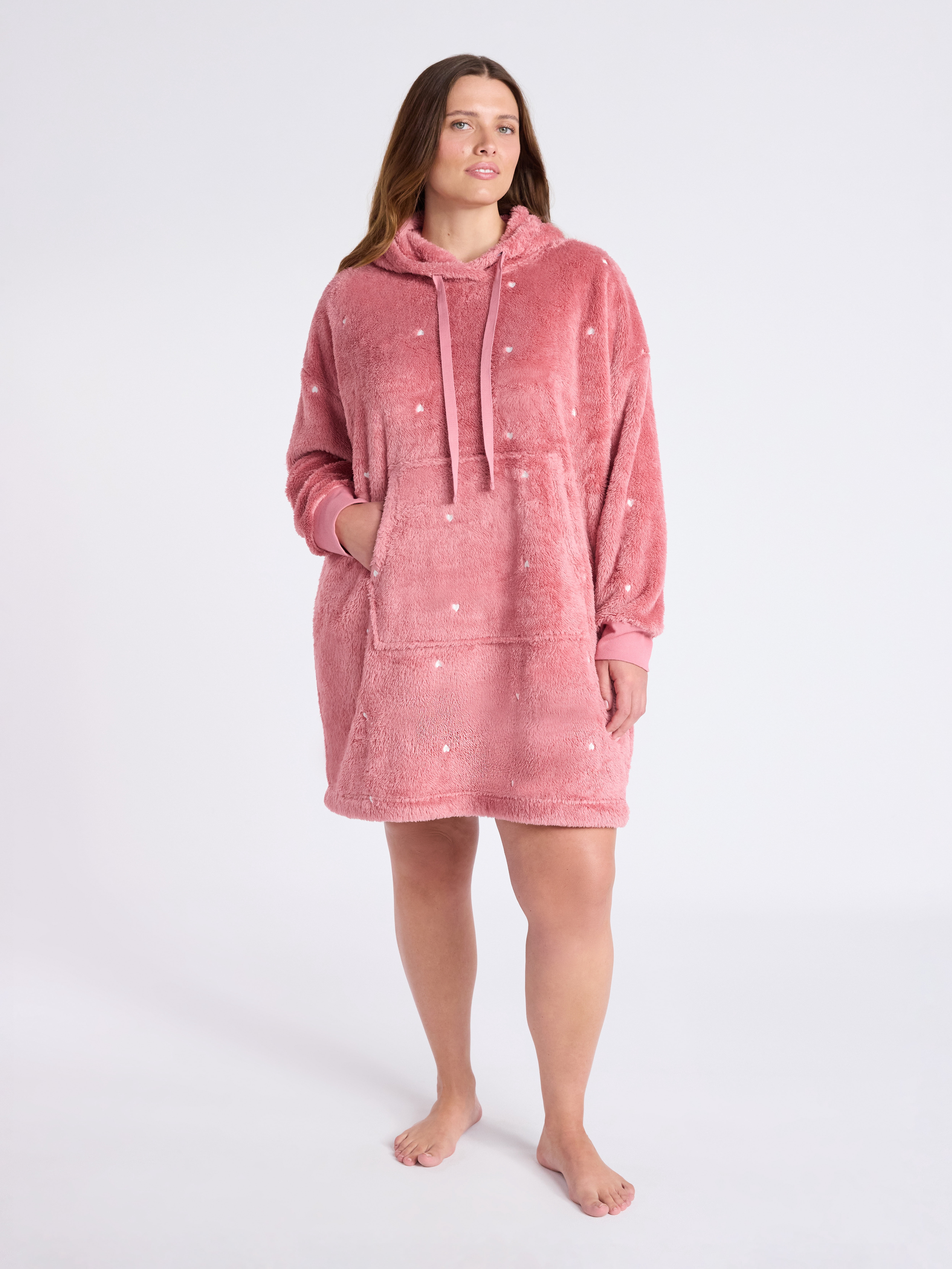 Joyspun Women's Oversized Hooded Plush Lounger, Size XS-3X