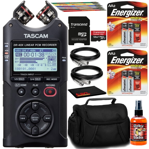 Tascam DR-40X 4-Channel 4-Track Portable Audio Recorder   Batteries   32GB SD   XLR Cables   More