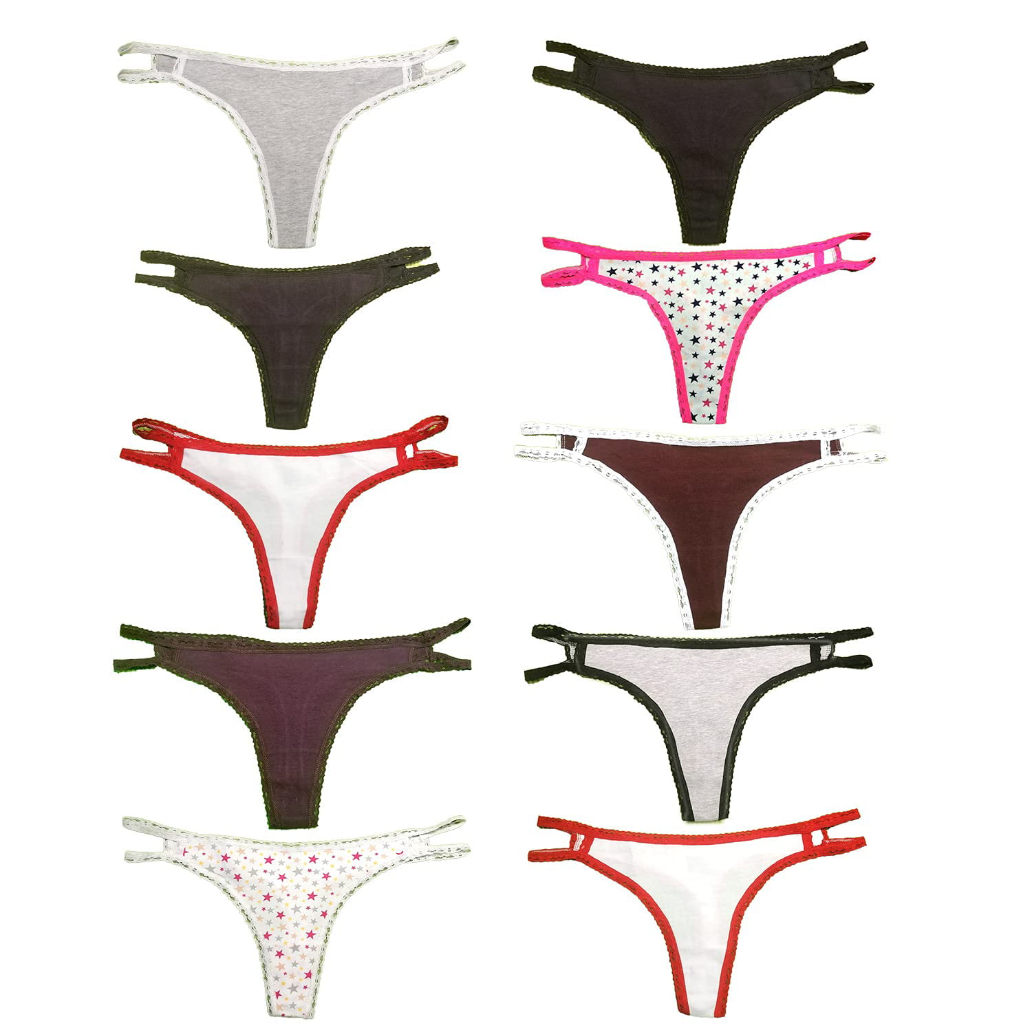 White Ivy 10-Pack Cut Out Lace Thongs for Women, Floral and Stripe Women's  Thong Underwear (Large) 