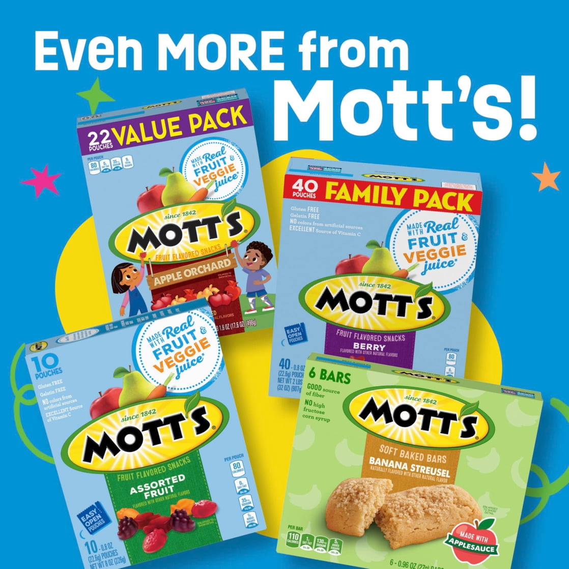 (6 pack) Mott's Berry and Assorted Fruit Flavored Snacks, Gluten Free, Value Pack, 22 Count, 17.6 oz