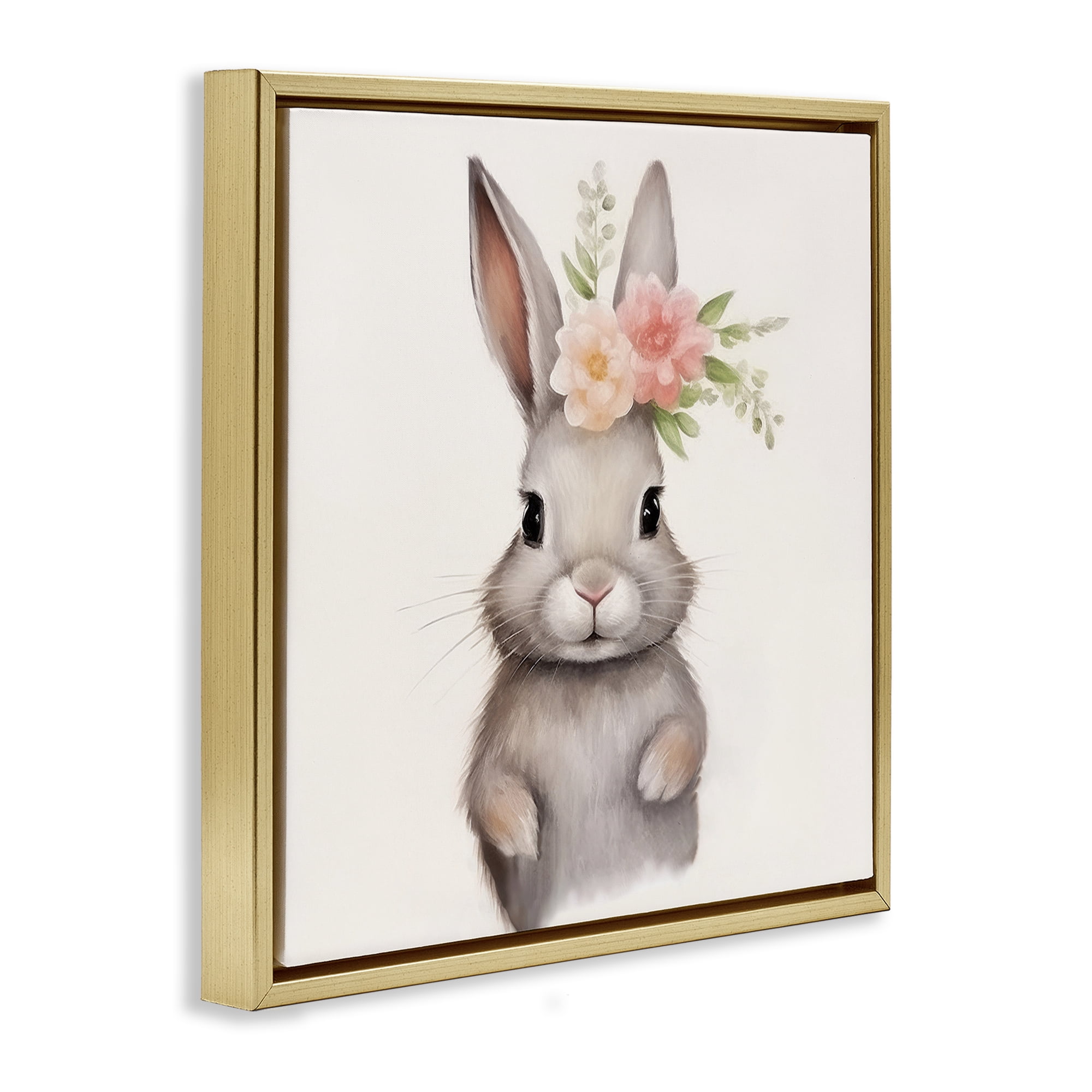 Stupell Industries Sweet Floral Crowned Bunny Gold Framed Floater Canvas Wall Art, design by Lazar Studio