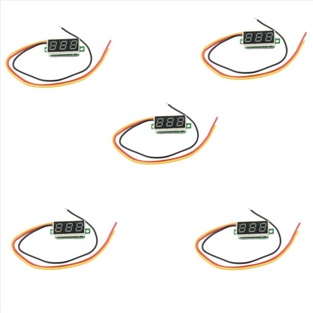 5X Mini VoltíMetro Digital DC 0-100V Medidor de Voltaje de Panel LED 3-Digital con 3 Cables Rojo