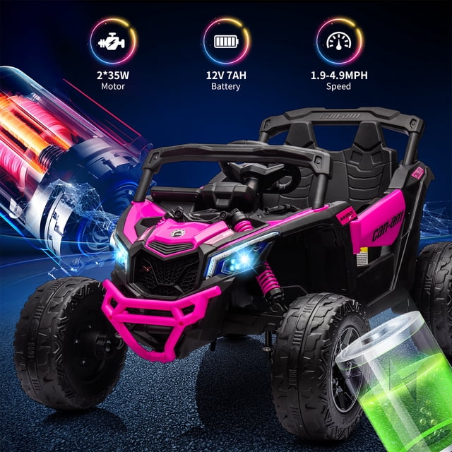 AKDSteel Kids Ride On Car, Licensed Can-Am 12v Ride On Utv With Dual Motors, Remote Control, All-Terrain Tires, Led Lights, And Spring Suspension, Outdoor Electric Off-Road Vehicle For Boys And Girls