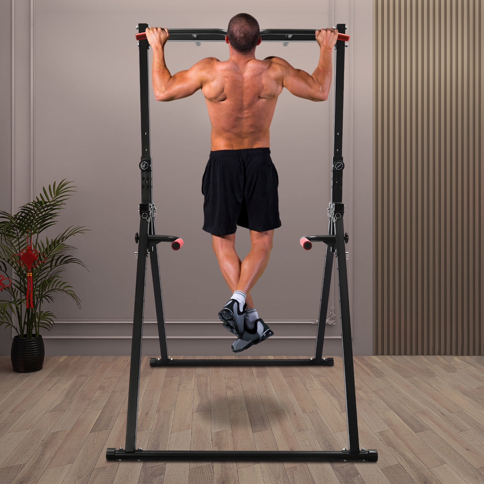 Adjustable Carbon Steel Freestanding Horizontal & Parallel Bars Set,200kg Load,1.75-2.3m/49-98cm Height Adjustment,PVC Rubber Grip,Foldable for Home Gym & Full-Body Workout