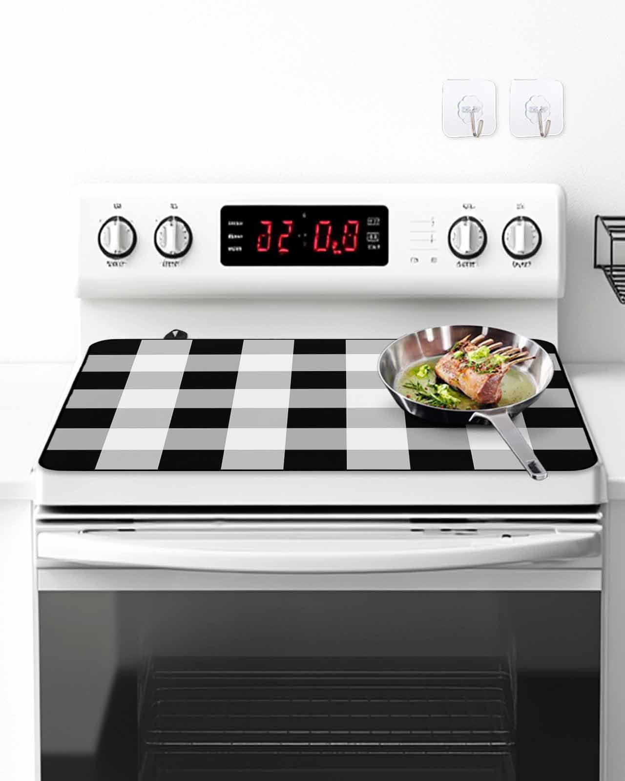 Stove Top Covers for Electric Stove, Black White Plaid Glass Stovetop Cover Protector, Spring Farmhouse Buffalo Checkered Induction Cooktop Protector Oven Mat for Kitchen Countertop 24"x21"