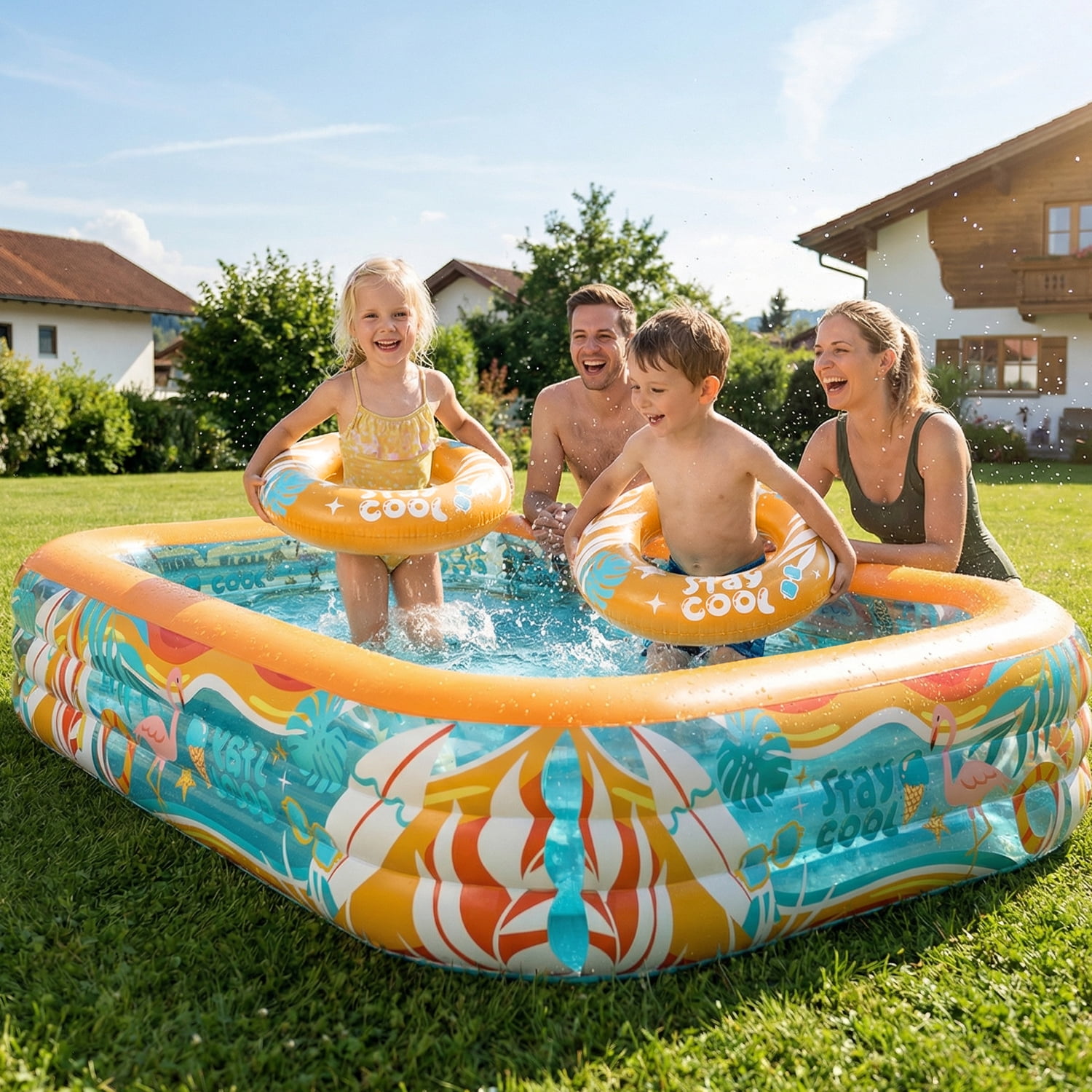 JoyStone Inflatable Pool for Kids and Adults, 120" x 72" x 22" Thickened Family Swimming Pool Paddling Pool with 2 Pool Floats, Summer Water Toy for Backyard, Garden