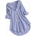 thumbnail image 1 of Blusa informal de talla grande para mujer, blusa tipo túnica, camisa elegante de rayas, manga larga, cuello vuelto, botones, holgada, 1 of 4