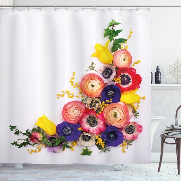 Ambesonne Anemone Flower Shower Curtain, English Roses Herbs, 69"Wx75"L, Multicolor