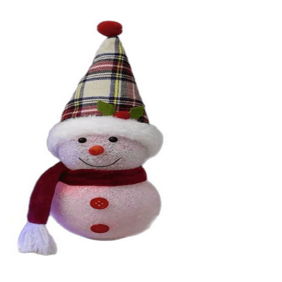 HomeKingdee Christmas Light-Up Snowman Ornament with Scarf and Hat - LED Decorative Figurine with Stable Base for Festive Indoor Office Tabletop Mantel Shelf Decorations