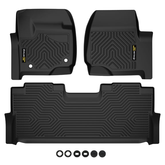 Floor Mats fit for Ford F250 F350 F450 Super Duty Crew Cab 2017 2018 2019 2020 2021 2022 2023 2024, TPE 1st & 2nd Row Cargo Liners 3 Piece Black