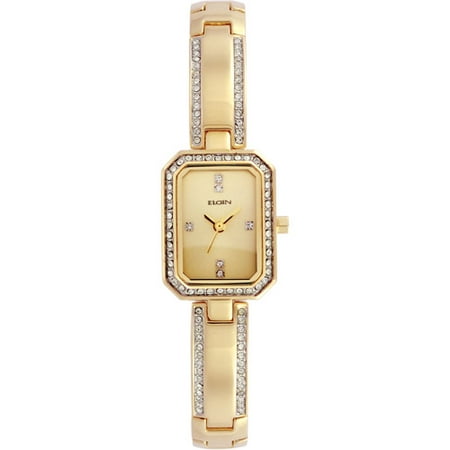 Elgin Women's Swarovski Crystal Accented Half Bangle Style Watch, Gold
