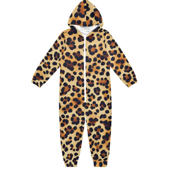 Leopard Print Pattern One Piece Pajamas Soft Jumpsuit Cozy Sleep and Play Romper Zipper and Pockets 4T