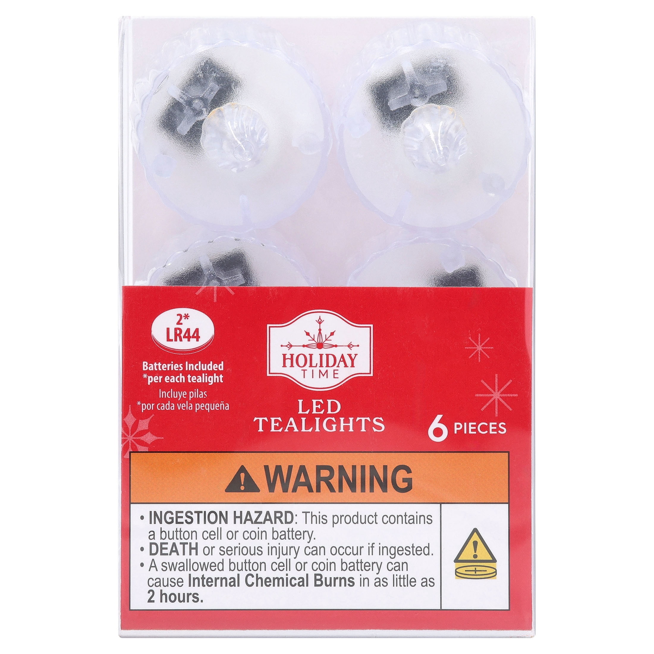 Indoor Battery-Operated LED Plastic Flameless Christmas Tealight Candles, Clear, 2", 6 Count, by Holiday Time