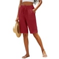 thumbnail image 4 of Cmfcve Bermuda Shorts for Women Knee Length Longer Shorts Summer Cotton Blend Casual Elastic Waisted Short Pants, 4 of 5