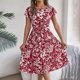 thumbnail image 2 of Vestido Corto de Verano Elegante Estampado Cintura Grande Doblado Plisado, Cuello en V de la Mitad de la Manga para el Uso Diario, de Primavera Y Casual, 2 of 5